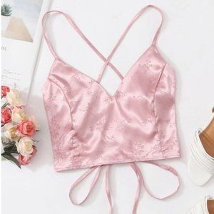 Satin Jacquard Lace-up Back Cami Top (ISO!!)